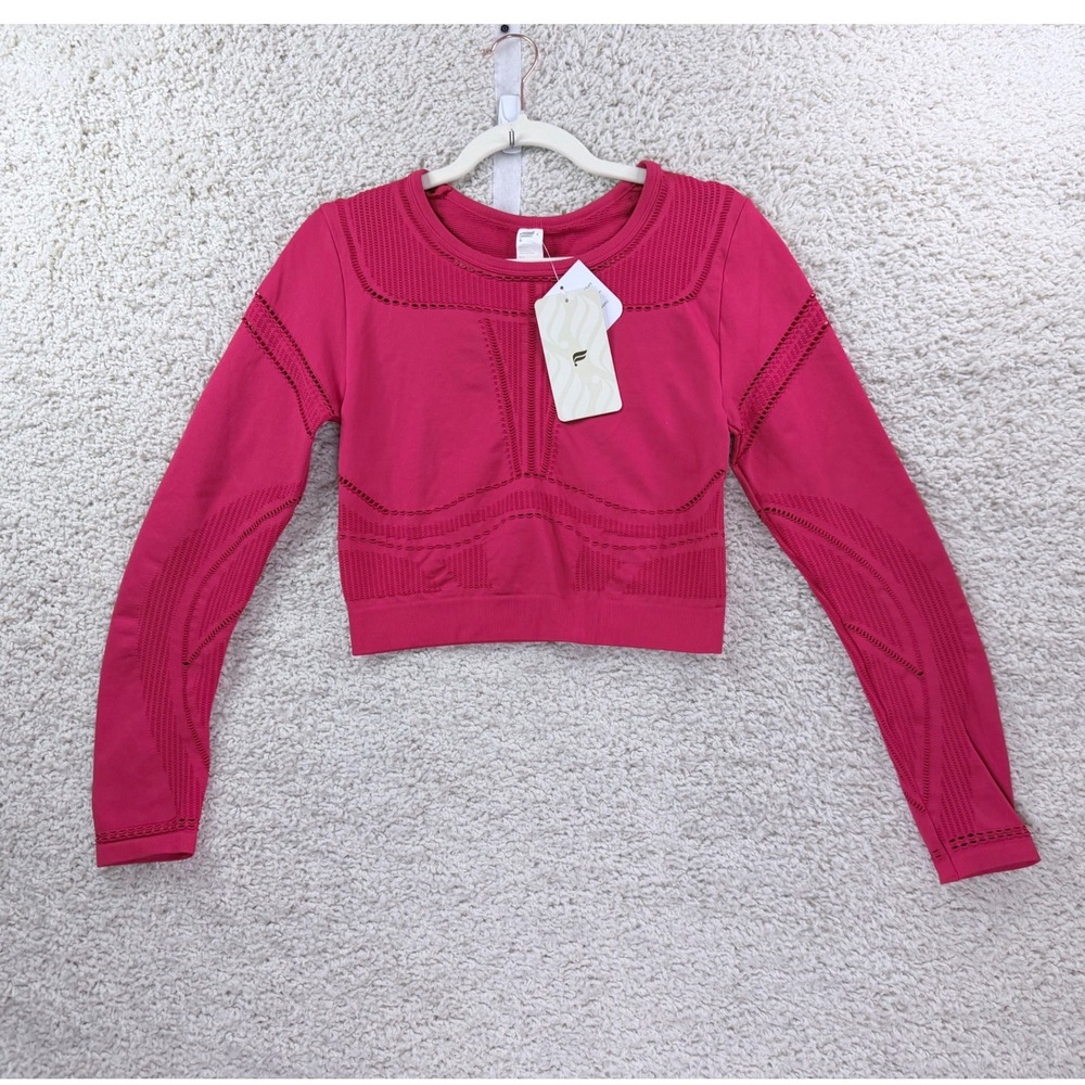 Fabletics Jaymee Mesh L/S Top Women Large Red Cropped Seamless Athletic Shirt